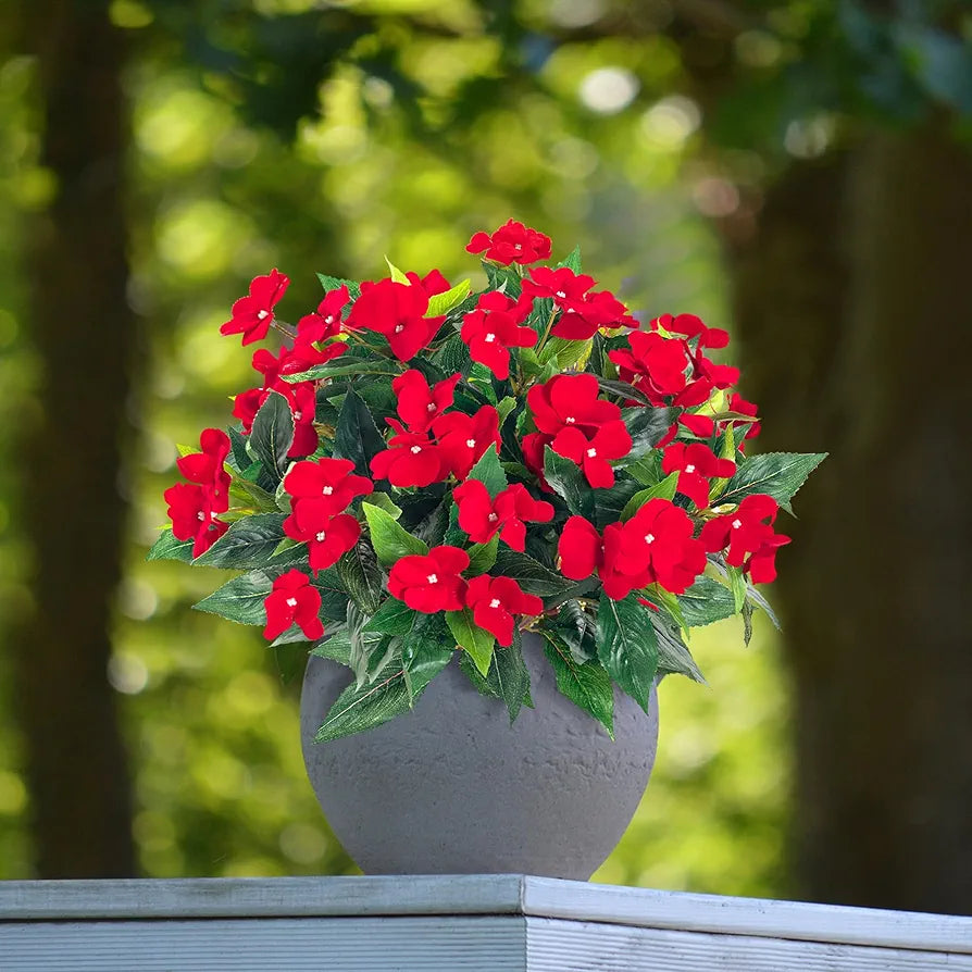 Uqueeten 2 Pieces Artificial Flower Impatiens for Balcony Garden Bonsai Decoration